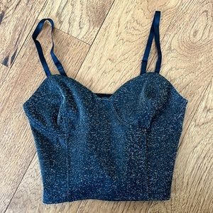 Forever 21 metallic black silver bustier knit crop top
